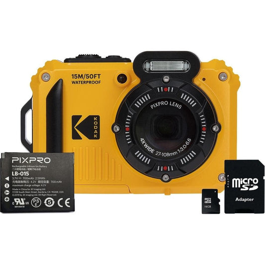 Kodak PIXPRO WPZ2 16MP 4x Zoom Tough Compact Camera - Yellow - Camera + 16GB SD Card + Battery