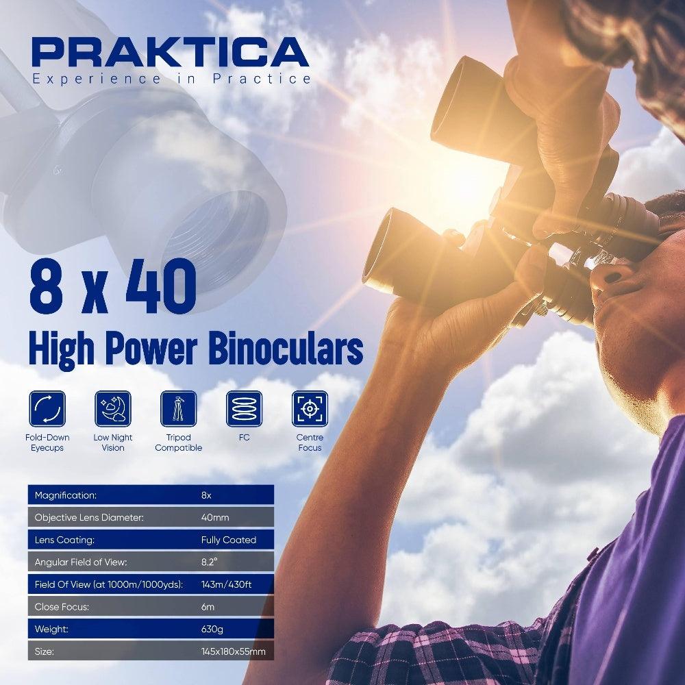 PRAKTICA Falcon 8x40mm Wide Angle Porro Prism Field Binoculars - Black - Binoculars Only