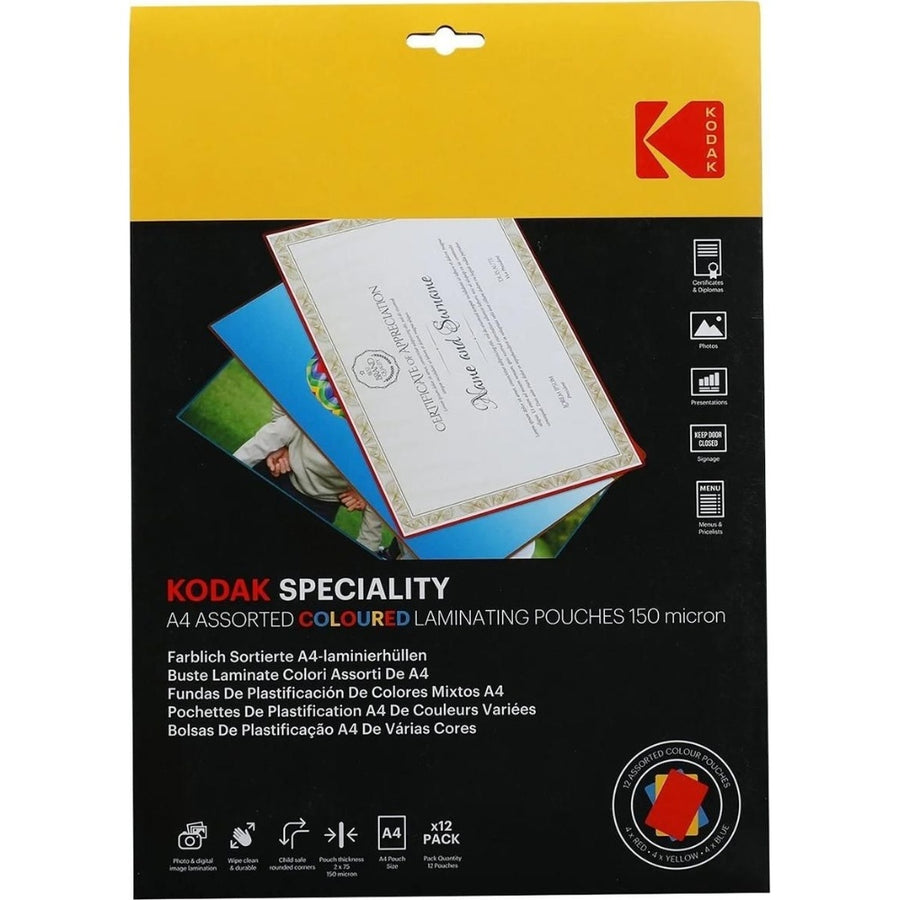 Kodak Speciality Assorted Coloured A4 Laminating Pouches - 150 Micron 12 Pack