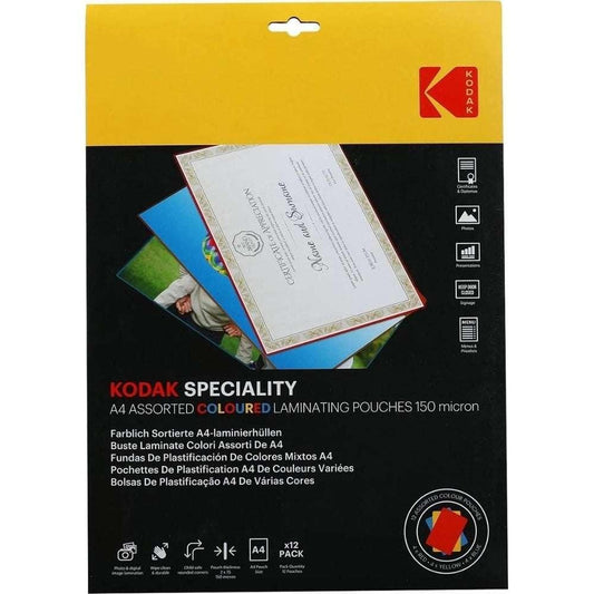 Kodak Speciality Assorted Coloured A4 Laminating Pouches - 150 Micron 12 Pack