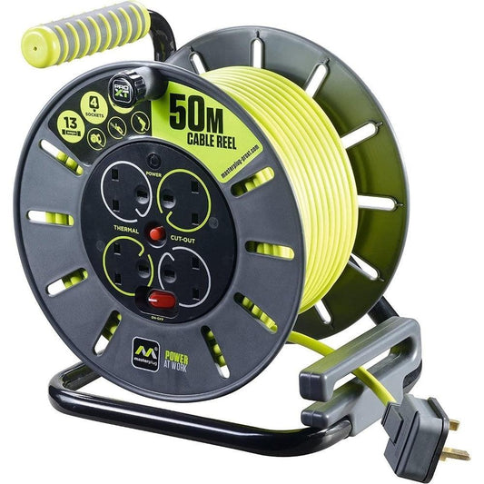 Masterplug 50m 4-Socket 13A Heavy Duty Extension Lead Cable Reel