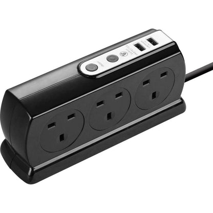 Masterplug 2m 6 Socket 13A plus 2x USB-A Ports Extension Lead Black