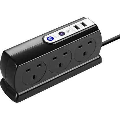 Masterplug 2m 6 Socket 13A plus 2x USB-A Ports Extension Lead Black