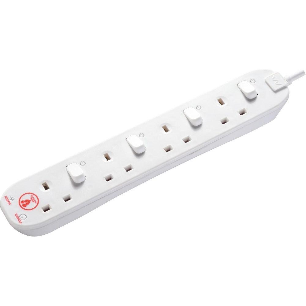 Masterplug 2m 4-Socket 13A Individually Switched Surge Extension Lead White