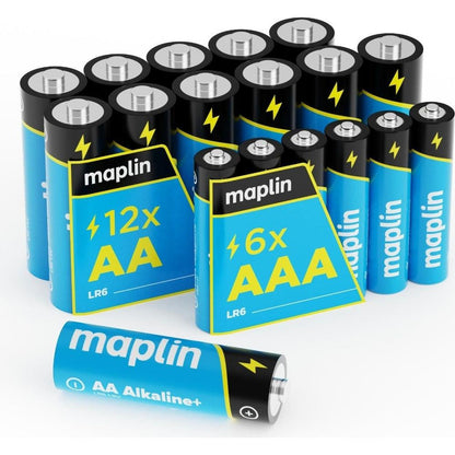 Maplin 12x AA LR6 /6x AAA LR03 1.5V Alkaline Batteries 7 Year Shelf Life High Performance