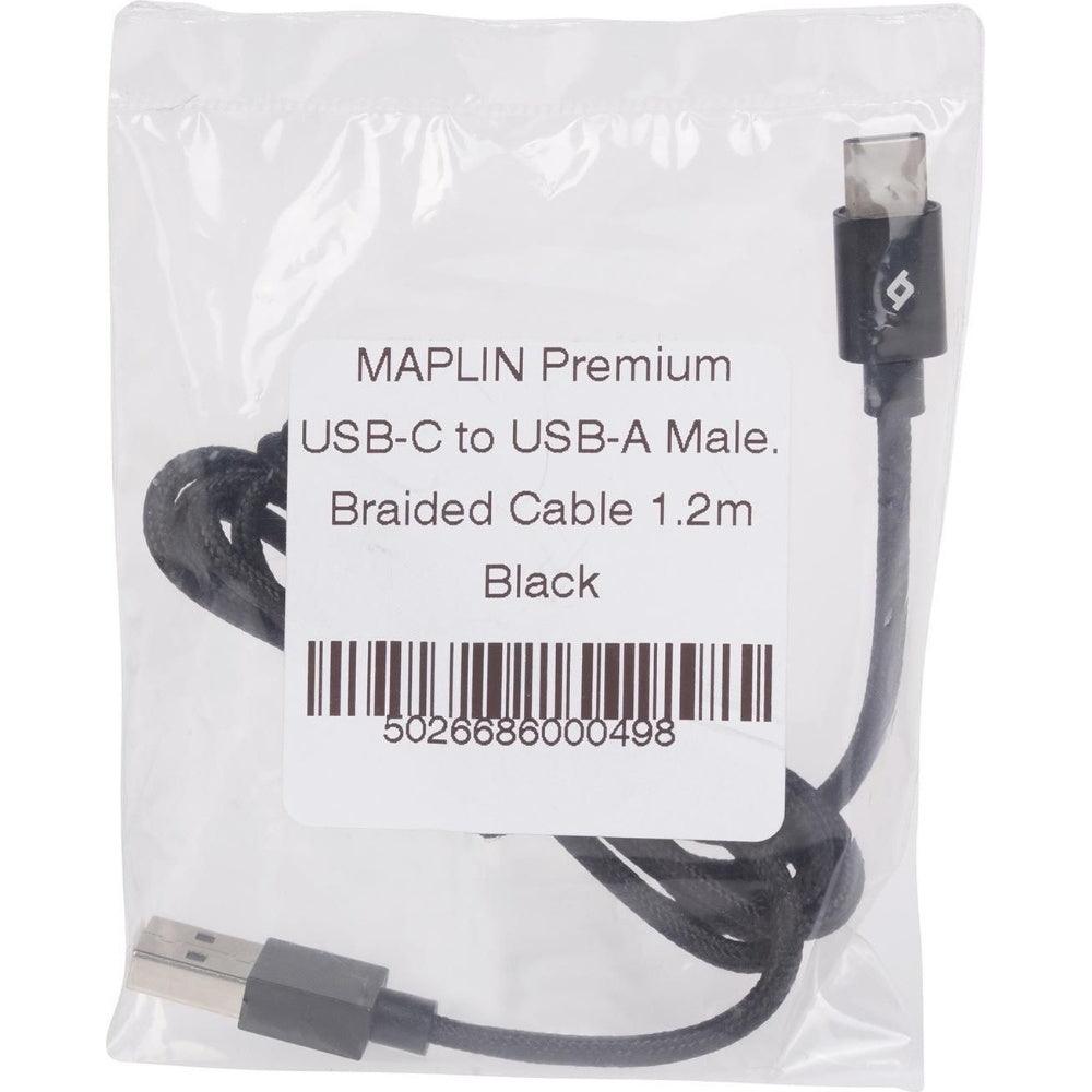 Maplin USB-C to USB-A Cable Braided 60W 1m Retail Packaging