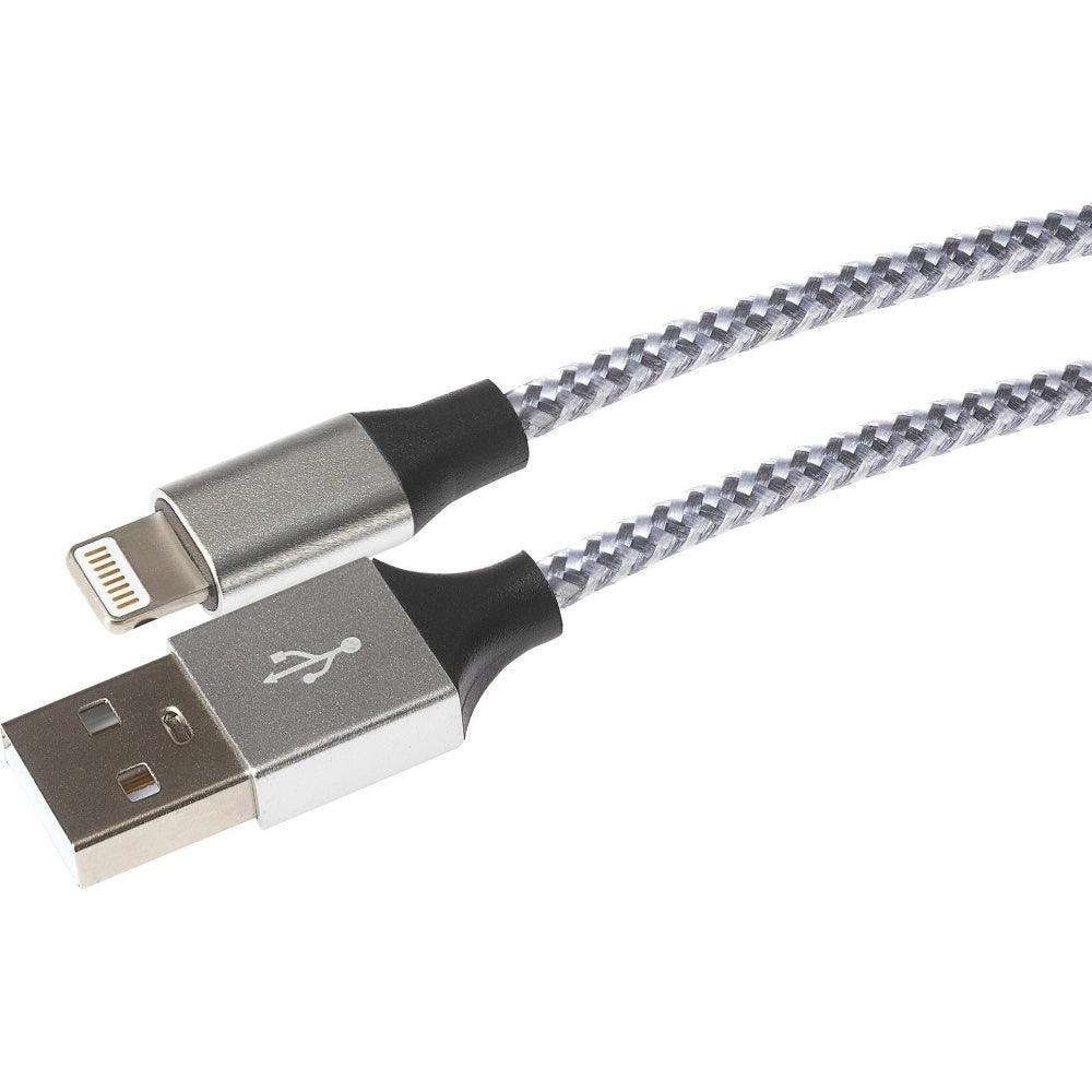 Maplin Lightning Connector to USB-A Braided Cable 1m Silver