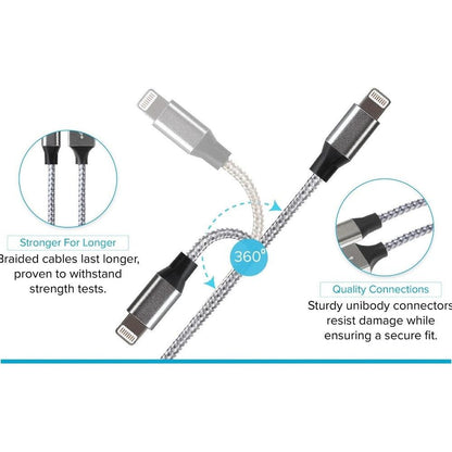 Maplin Lightning Connector to USB-A Braided Cable 1m Silver