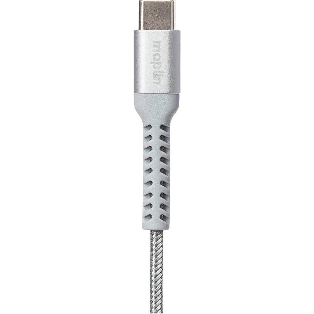 Maplin Lightning Connector to USB-C Cable Braided 20W High Speed 2m Silver