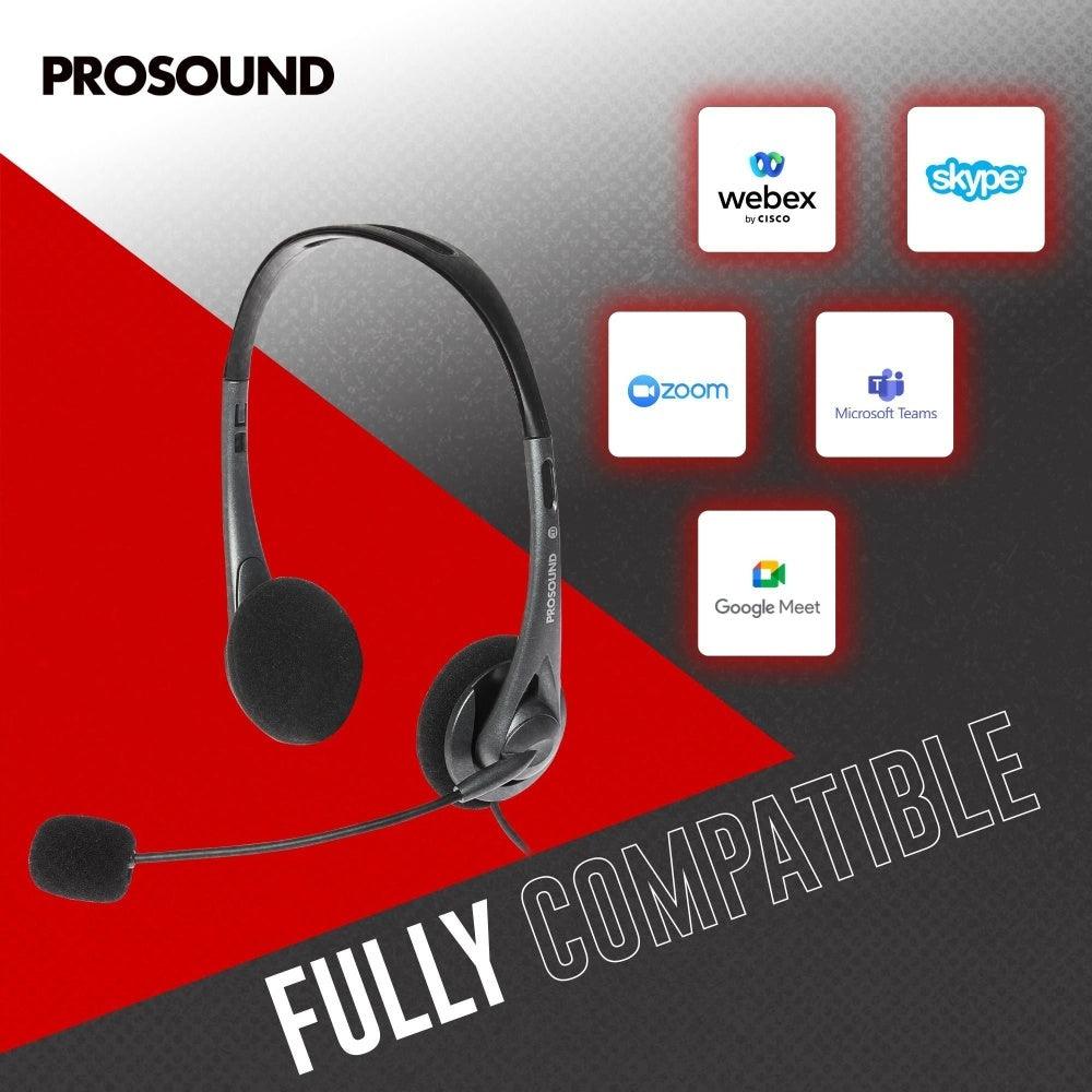 ProSound Stereo USB-A Headset Electret Condenser Boom Microphone 1.2m cord