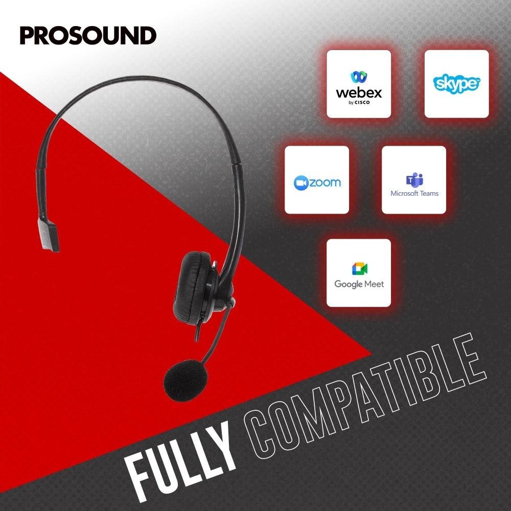 ProSound Single Ear Mono USB-C Headset Boom Microphone Noise Cancellation