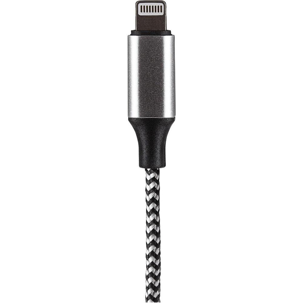 Maplin Lightning Connector to 3.5mm Male Aux Stereo 3 Pole Jack Plug Braided Cable - Silver 1m