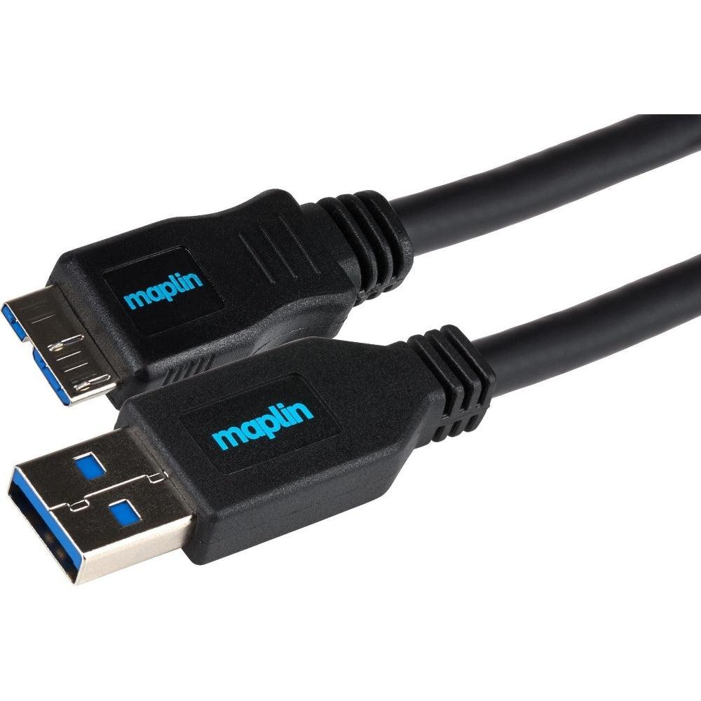 Maplin USB-A to Micro USB-B V3.0 Super Speed Cable - Black - 0.75m