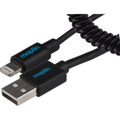 Maplin Lightning Connector to USB-A Coiled Curly Cable Black - 1m