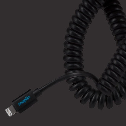 Maplin Lightning Connector to USB-A Coiled Curly Cable Black - 1m