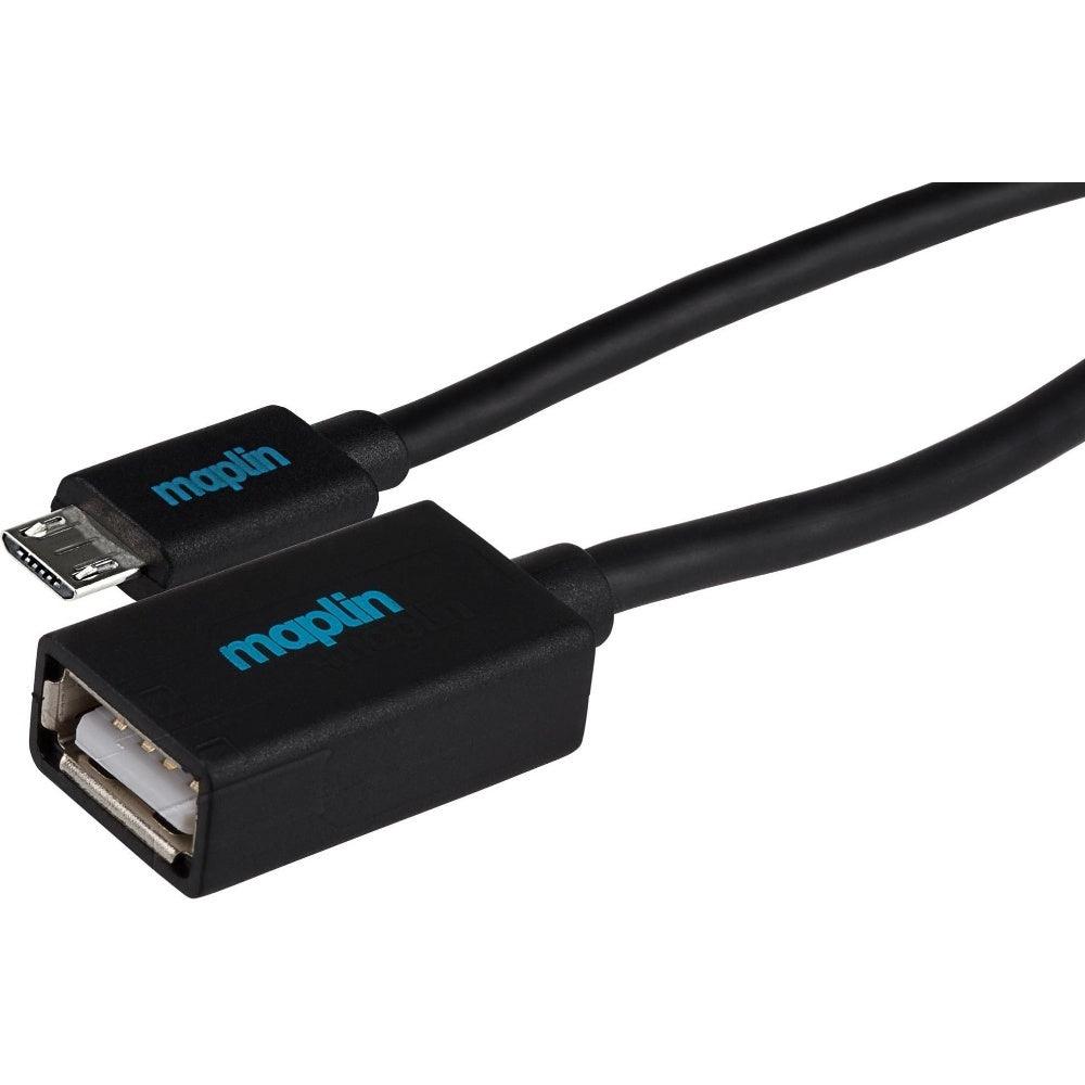 Maplin USB-A Female to Micro USB-B Male Cable Supports On The Go OTG 0.15m