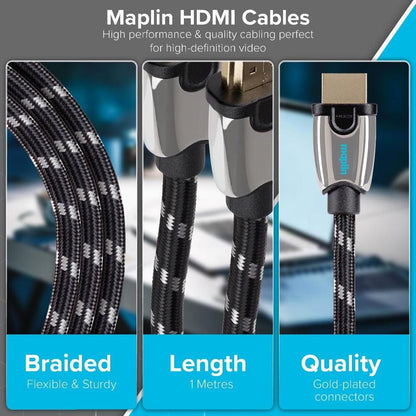 Maplin HDMI to HDMI Cable V2.1 8K Ultra HD 60Hz Braided with Ethernet - 1.5m