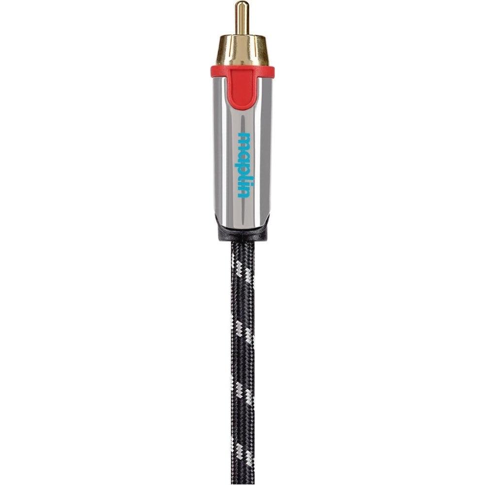 Maplin Pro 3.5mm Aux Stereo 3 Pole TRS Jack Plug to Twin RCA Phono Braided Cable - Black 5m