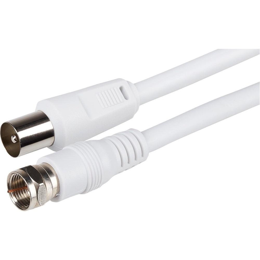 Maplin F Type Male to RF Male Connector TV Satellite Aerial Coaxial Cable - White - 2m