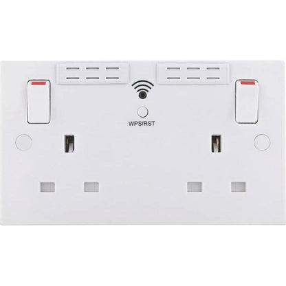 British General Square Edge 13A 2 Gang Switched Socket with Wi-Fi Extender - White