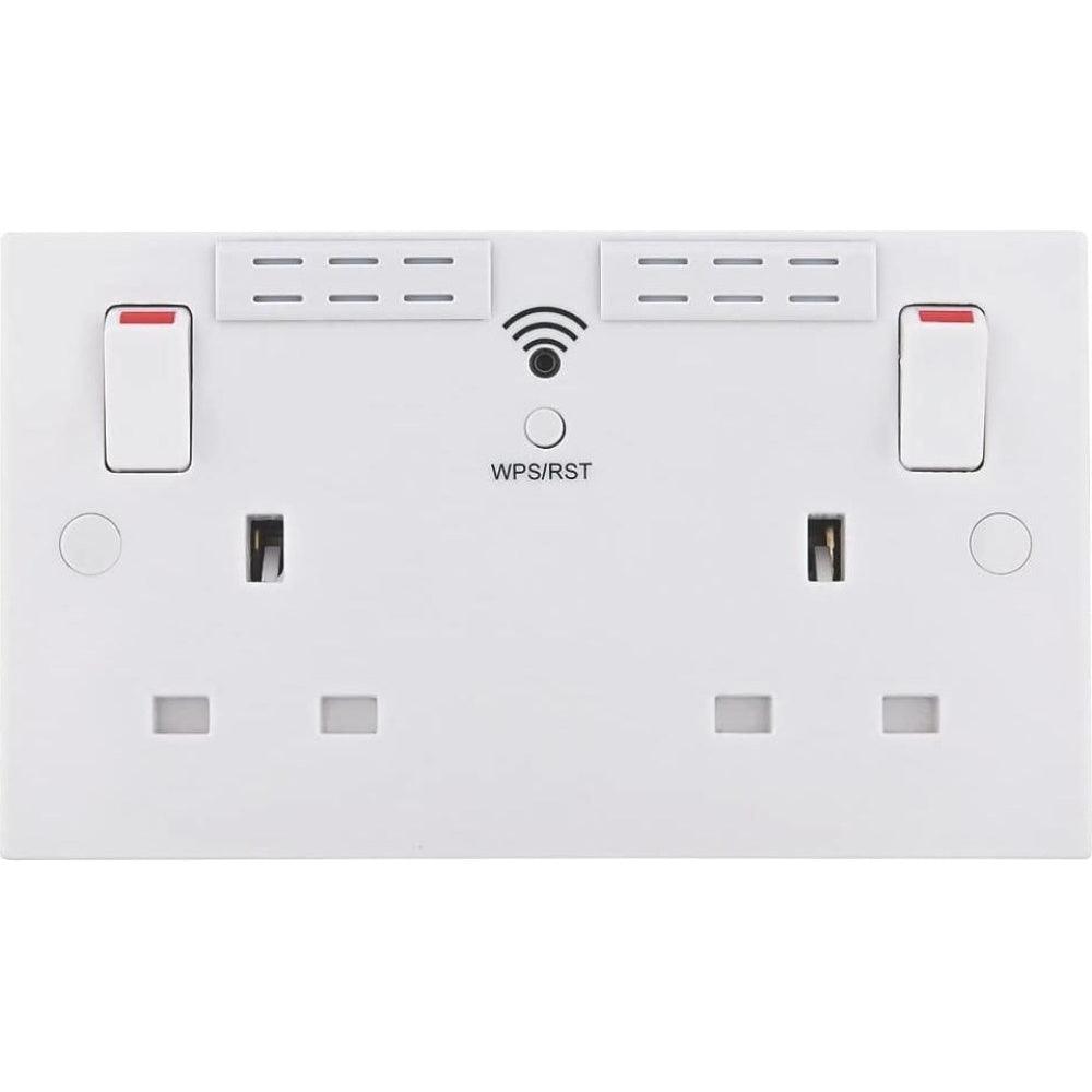 British General Square Edge 13A 2 Gang Switched Socket with Wi-Fi Extender - White