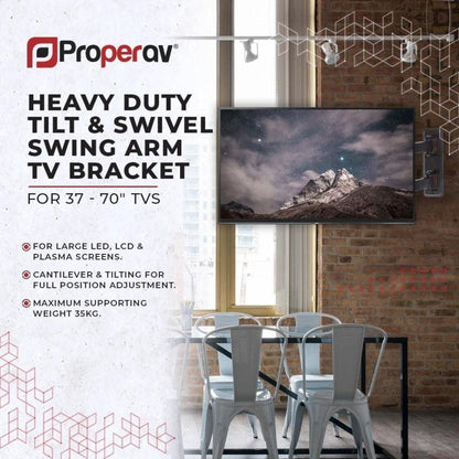 ProperAV TV Wall Bracket 37’’-70’’ Heavy Duty Swing Arm VESA Max 600X400 Black