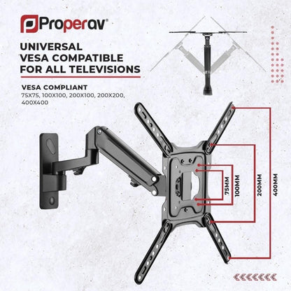 ProperAV TV Wall Bracket 23’’- 49’’ Swing Arm Gas Spring VESA Max 400x400