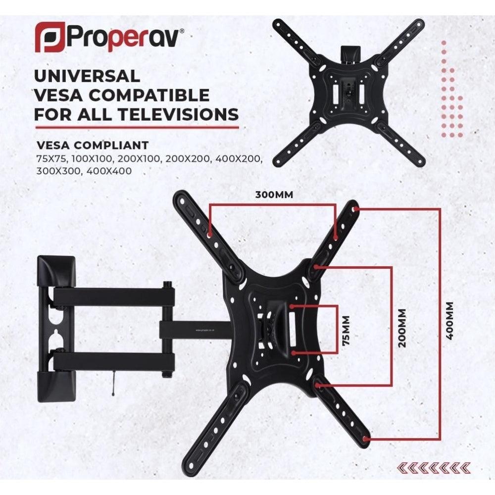 ProperAV TV Wall Bracket 23’’- 55’’ Swing Arm Tilt 20 VESA 400x400 - Black