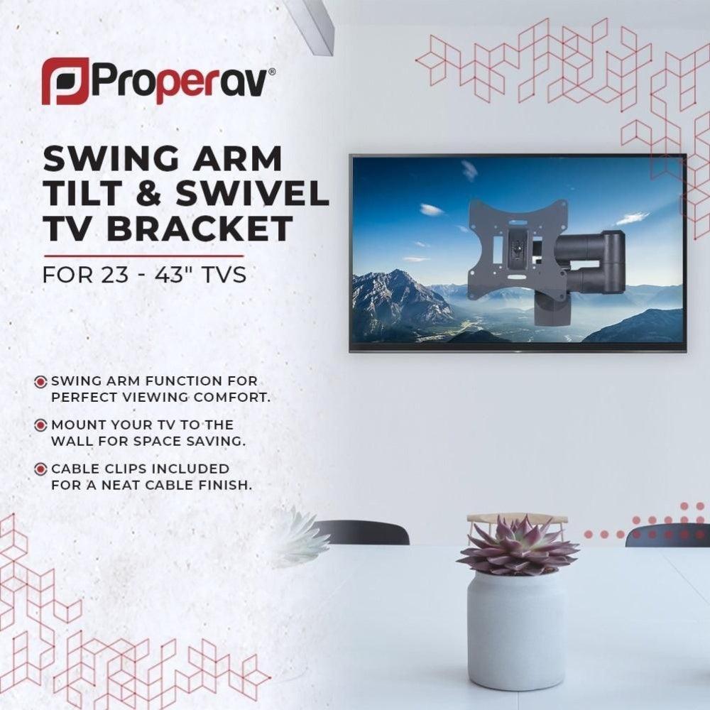 ProperAV TV Wall Bracket 23- 46" Swing Arm Tilt 20 VESA Max 200x200 Dual Pivot - Black