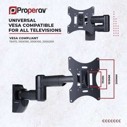 ProperAV TV Wall Bracket 23- 46" Swing Arm Tilt 20 VESA Max 200x200 Dual Pivot - Black