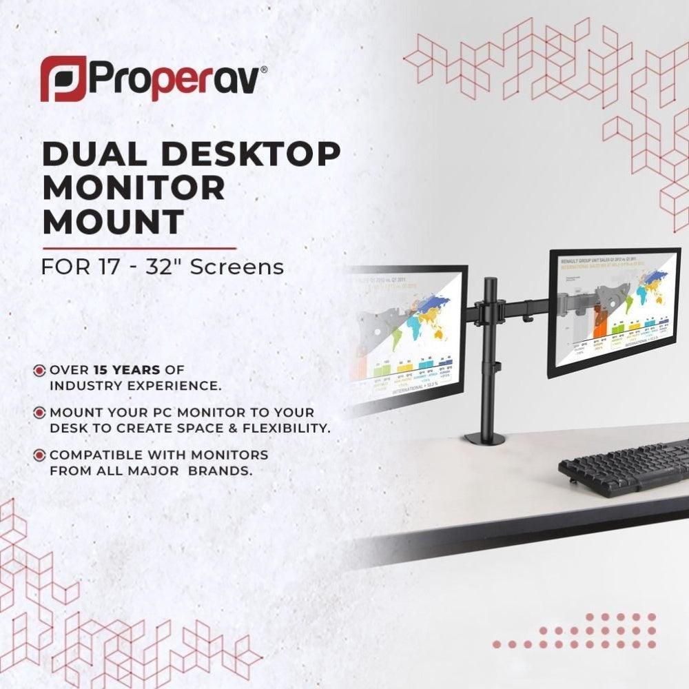 ProperAV Desk Monitor Mount Dual Swing Arm 17’’- 32’’ VESA Max 100x100