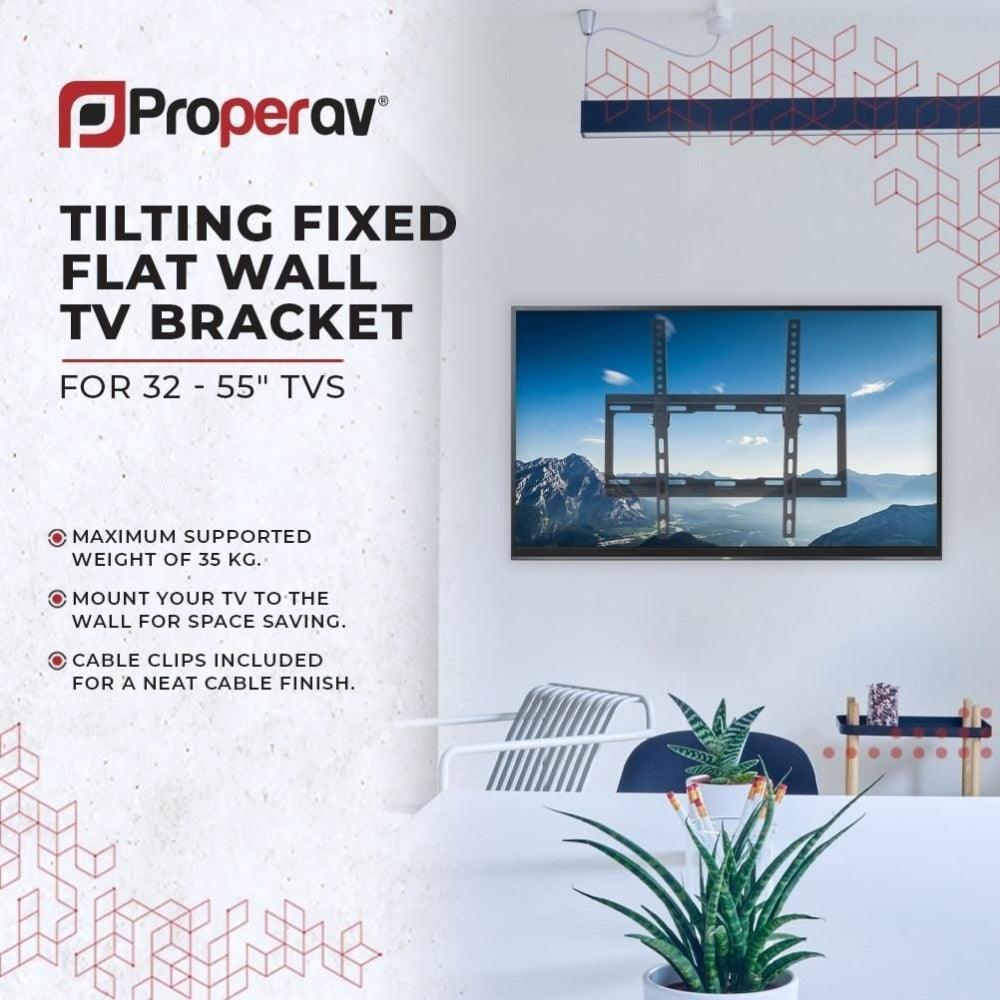 ProperAV Fixed Flat Wall TV Bracket 32-55’’ Tilt 14 VESA Max 400x400 - Black