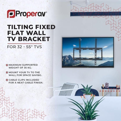 ProperAV Fixed Flat Wall TV Bracket 32-55’’ Tilt 14 VESA Max 400x400 - Black