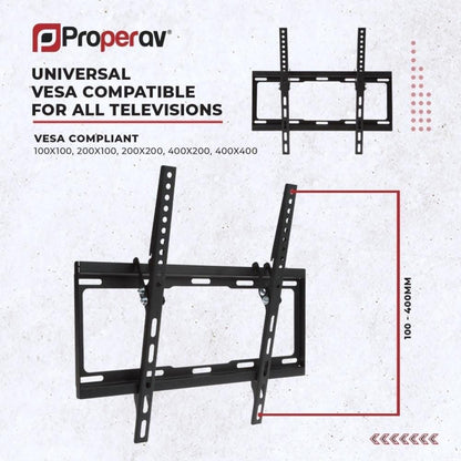 ProperAV Fixed Flat Wall TV Bracket 32-55’’ Tilt 14 VESA Max 400x400 - Black