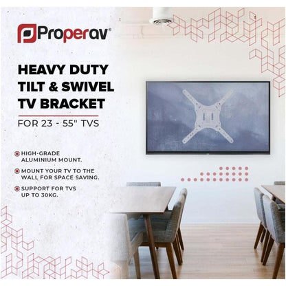 ProperAV TV Wall Bracket 23"- 55" Swing Arm Tilt 20 VESA 400x400 - White