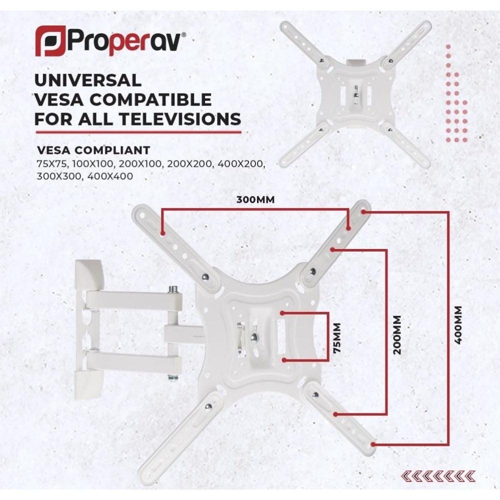 ProperAV TV Wall Bracket 23"- 55" Swing Arm Tilt 20 VESA 400x400 - White