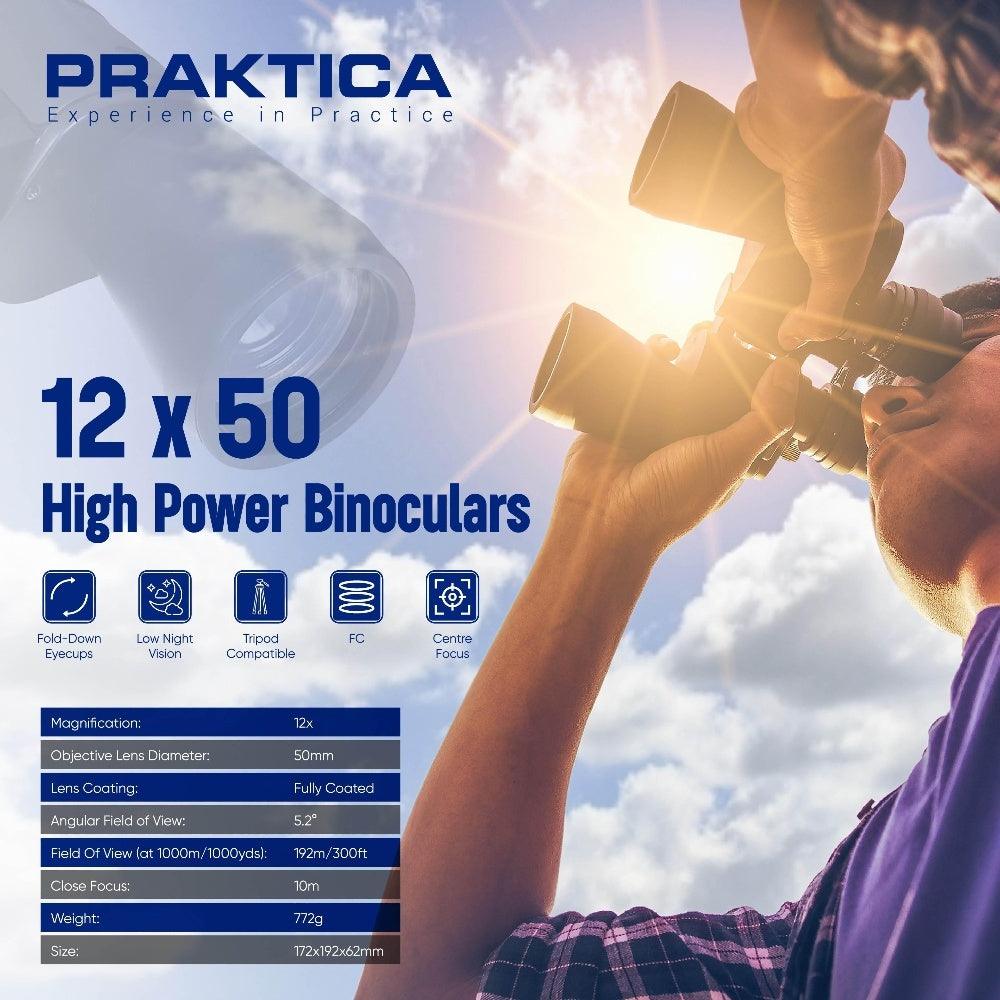 PRAKTICA Falcon 12x50mm Multi Coated Porro Prism Field Binoculars - Black - Binoculars Only