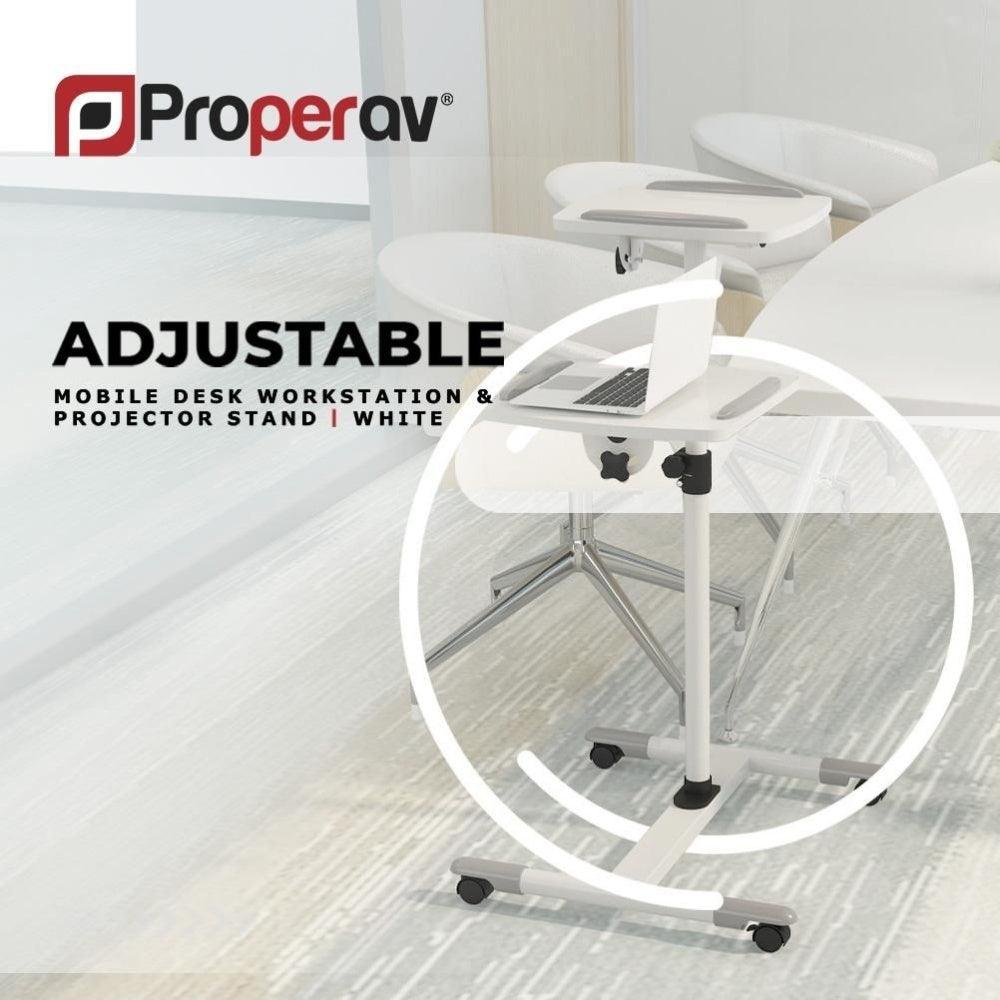 ProperAV Mobile Desk Workstation & Projector Trolley - White