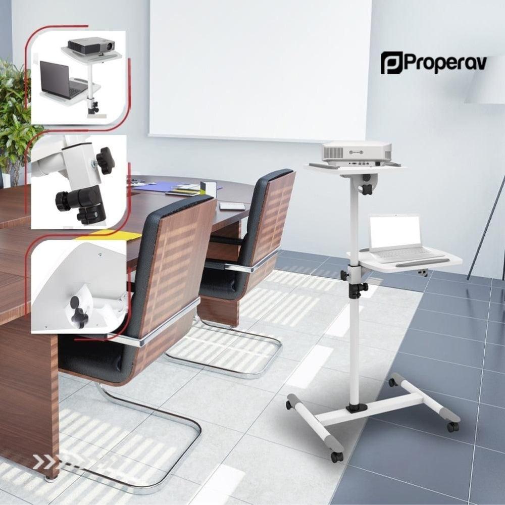 ProperAV Mobile Desk Workstation & Projector Trolley - White