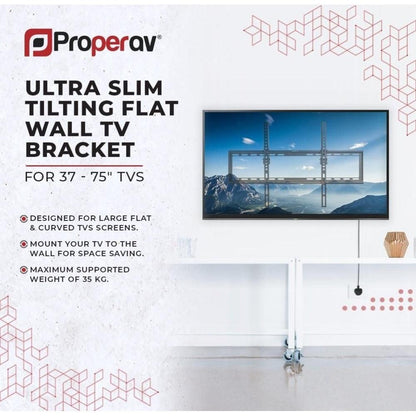 ProperAV Fixed Flat Wall TV Bracket 37’’-75’’ Tilt 8 VESA Max 600x400 - Black