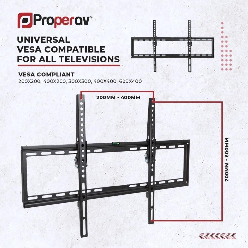 ProperAV Fixed Flat Wall TV Bracket 37’’-75’’ Tilt 8 VESA Max 600x400 - Black