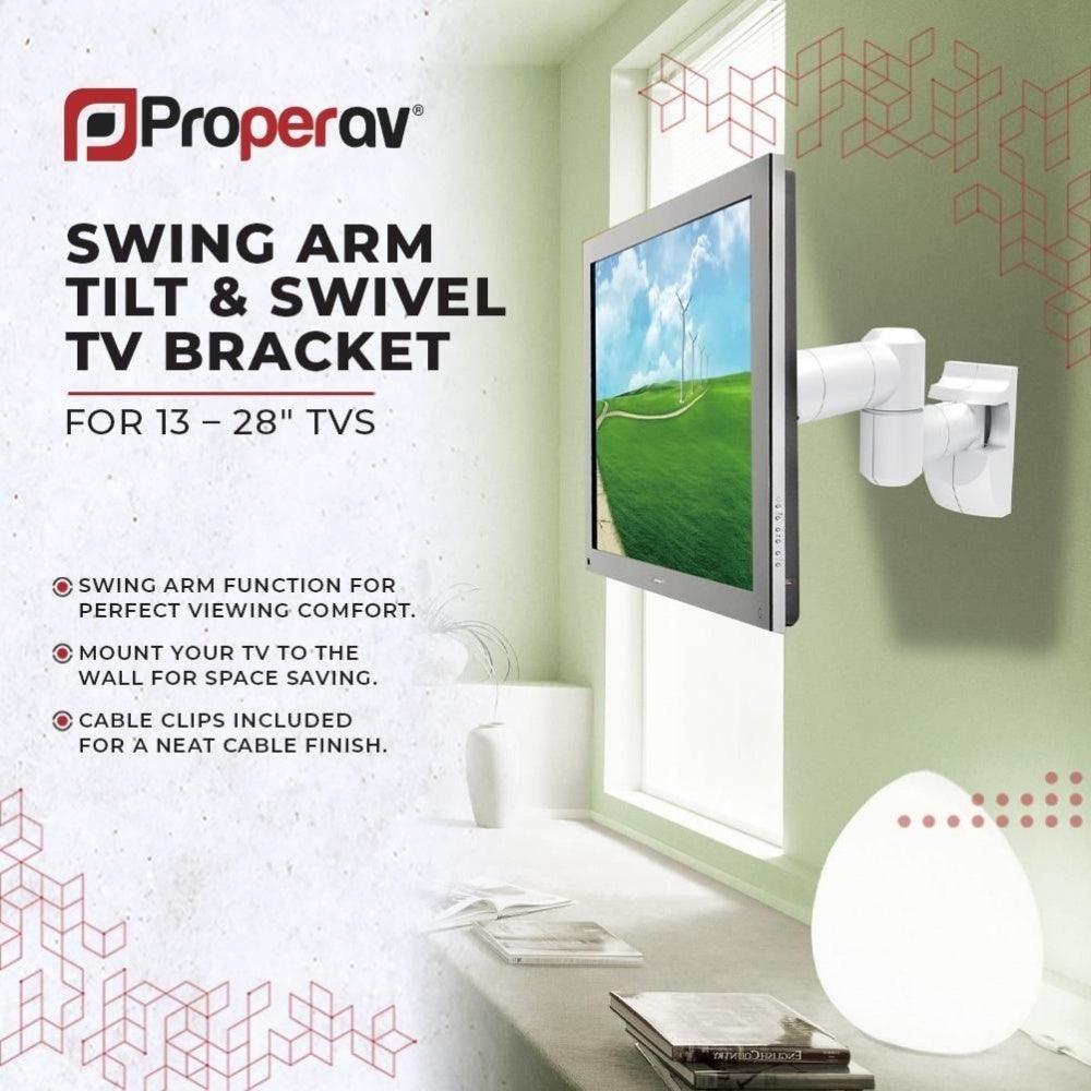 ProperAV Swing Arm White TV Wall Bracket 13-28’’ Tilt 20 VESA Max 100x100 Dual Pivot