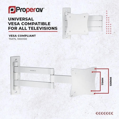 ProperAV Heavy Duty Swing Arm TV Wall Bracket 13 - 28’’ Tilt 70 VESA Max 100 x 100 - White