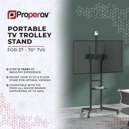 ProperAV Mobile TV Trolley Stand on Wheels for 37’’-70’’ Max Load 50kg VESA Max 600-400mm