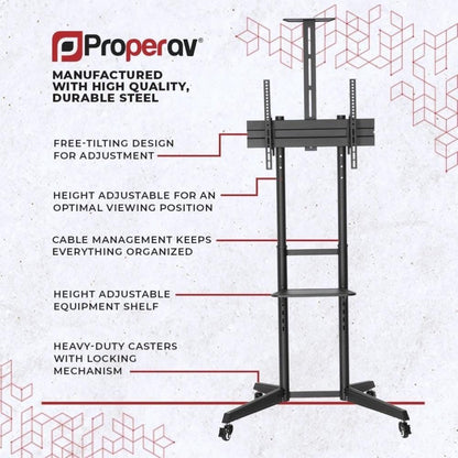 ProperAV Mobile TV Trolley Stand on Wheels for 37’’-70’’ Max Load 50kg VESA Max 600-400mm