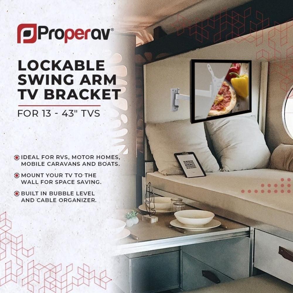 ProperAV Lockable Swing Arm TV Wall Bracket for Motorhome RV Boat VESA Max 200x200