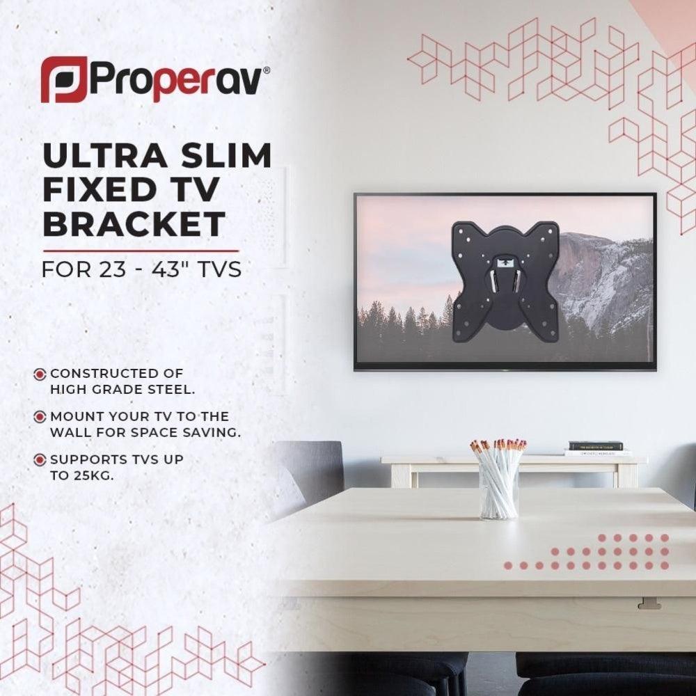 ProperAV Fixed Flat Wall TV Bracket 23’’- 43’’ VESA Max 200x200 Black