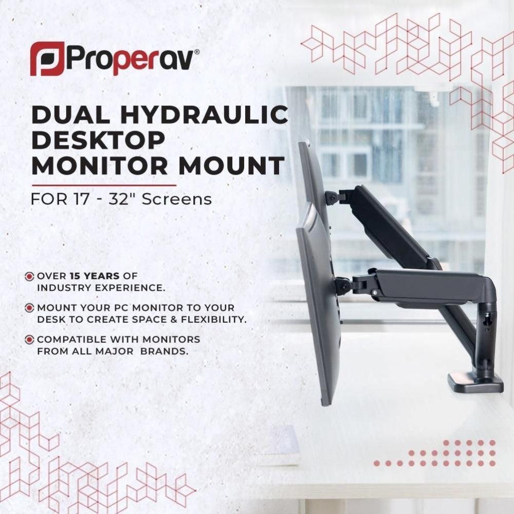 ProperAV Desk Monitor Mount Dual Articulated Swing Arms 17’’- 32’’ VESA Max 100x100