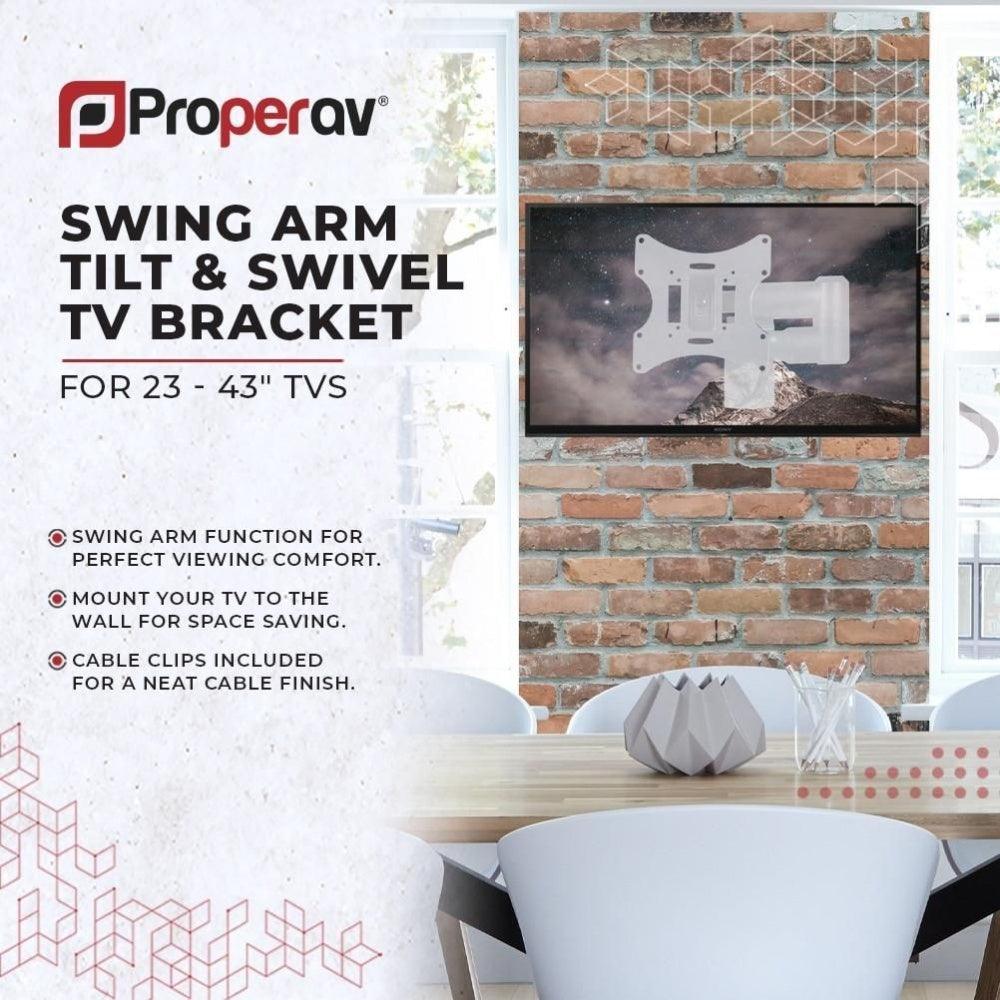 ProperAV TV Wall Bracket 23- 46" Swing Arm Tilt 20 VESA Max 200x200 Dual Pivot - White