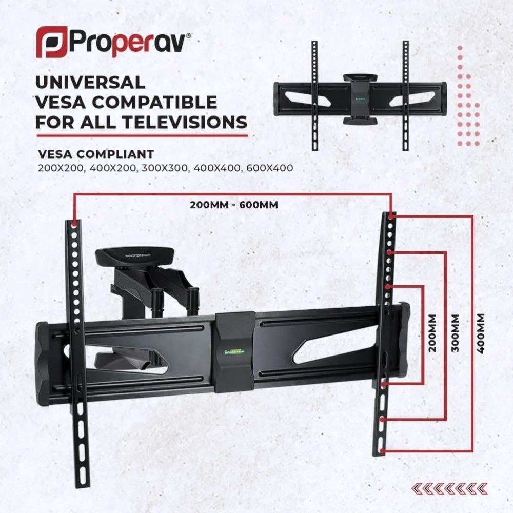 ProperAV Heavy Duty Swing Arm TV Wall Bracket 37- 75’’ VESA Max 600x400 Black